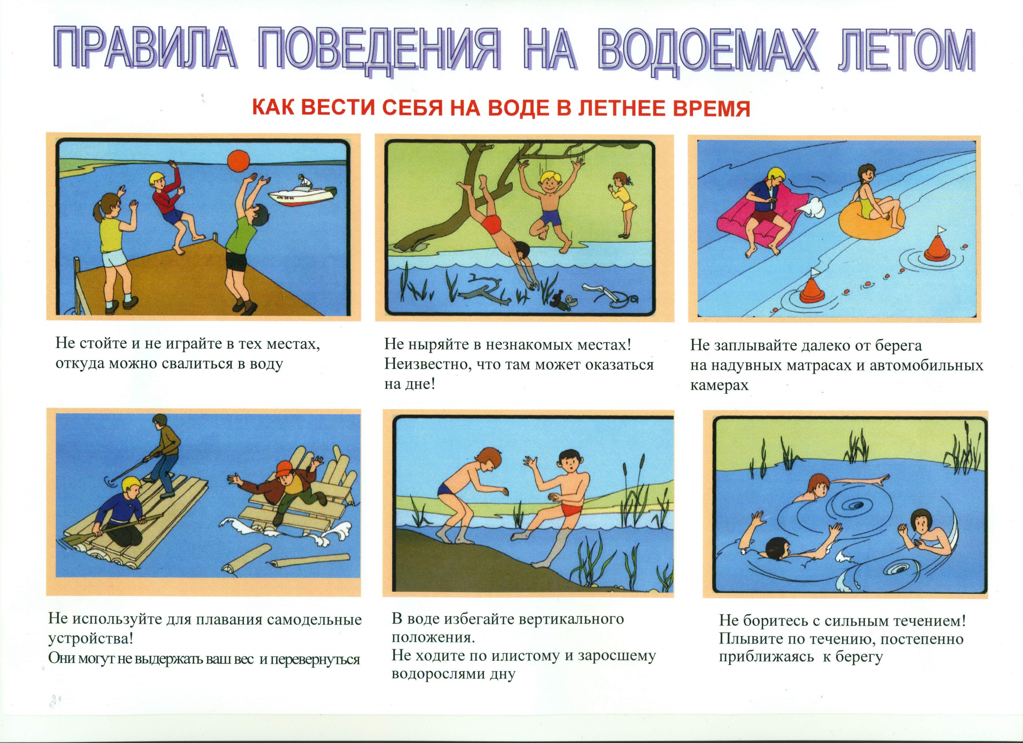 Безопасное поведение детей на водных объектах. Правила безопасности на водоемах для детей. Правила поведения на водоемах летом для детей. Правила поведения вблизи водоемов в летний период. Правила безопасного поведения на водоемах.